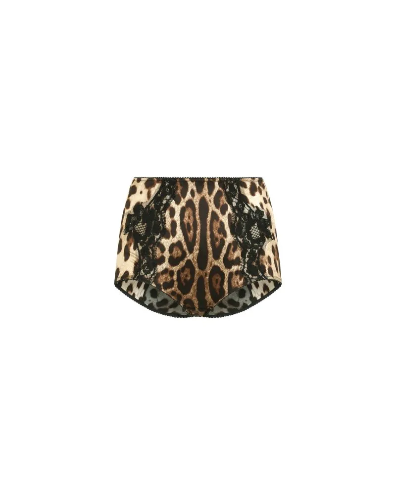 Dolce & Gabbana Satin Slip Mit Hoher Taille Leopardenprint Multicolor Verkauf
