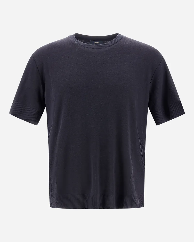 Herno T Shirt Aus Fine Wool Jersey Marineblau Im Verkauf
